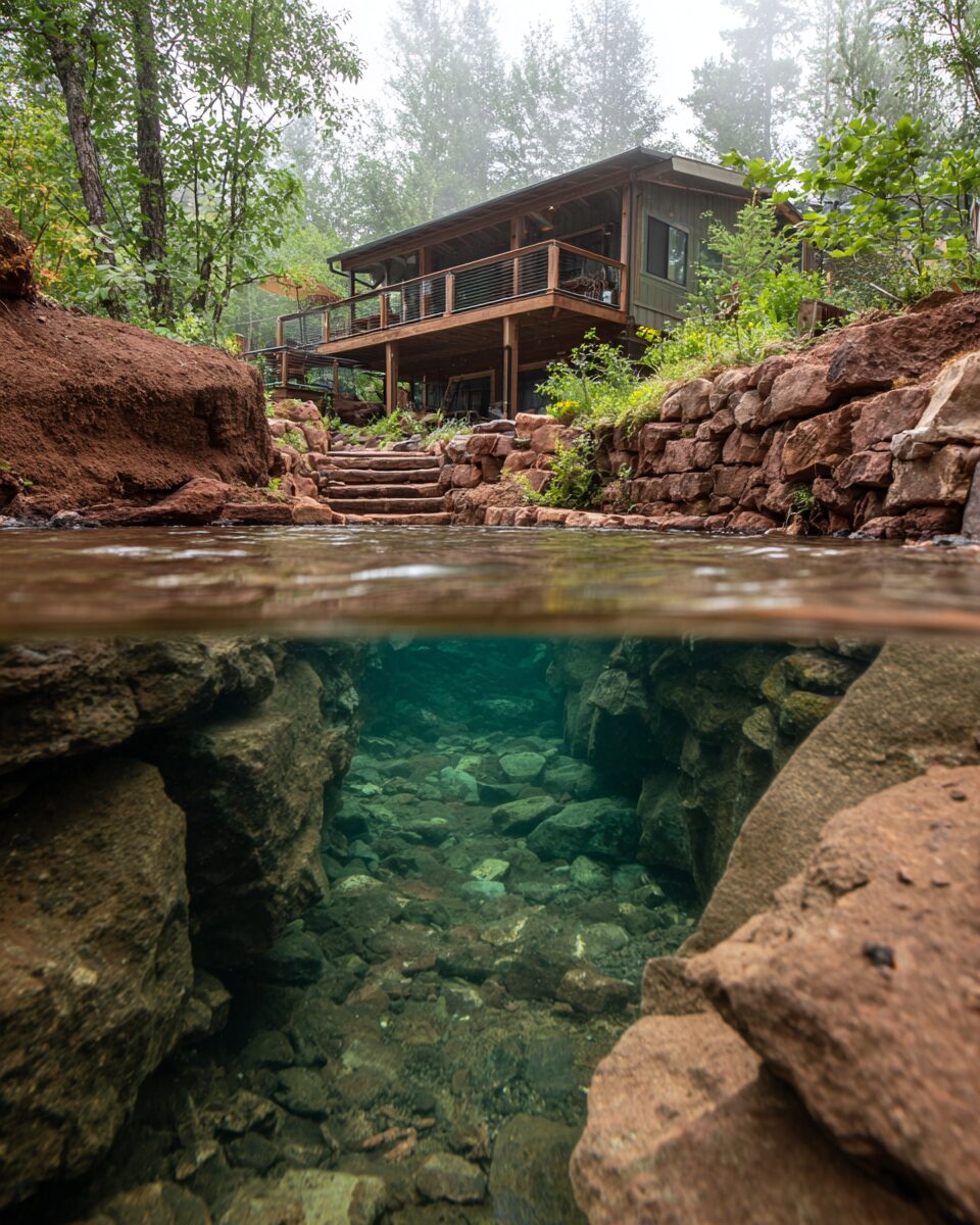 Private spring-fed swimming hole below a creekside home