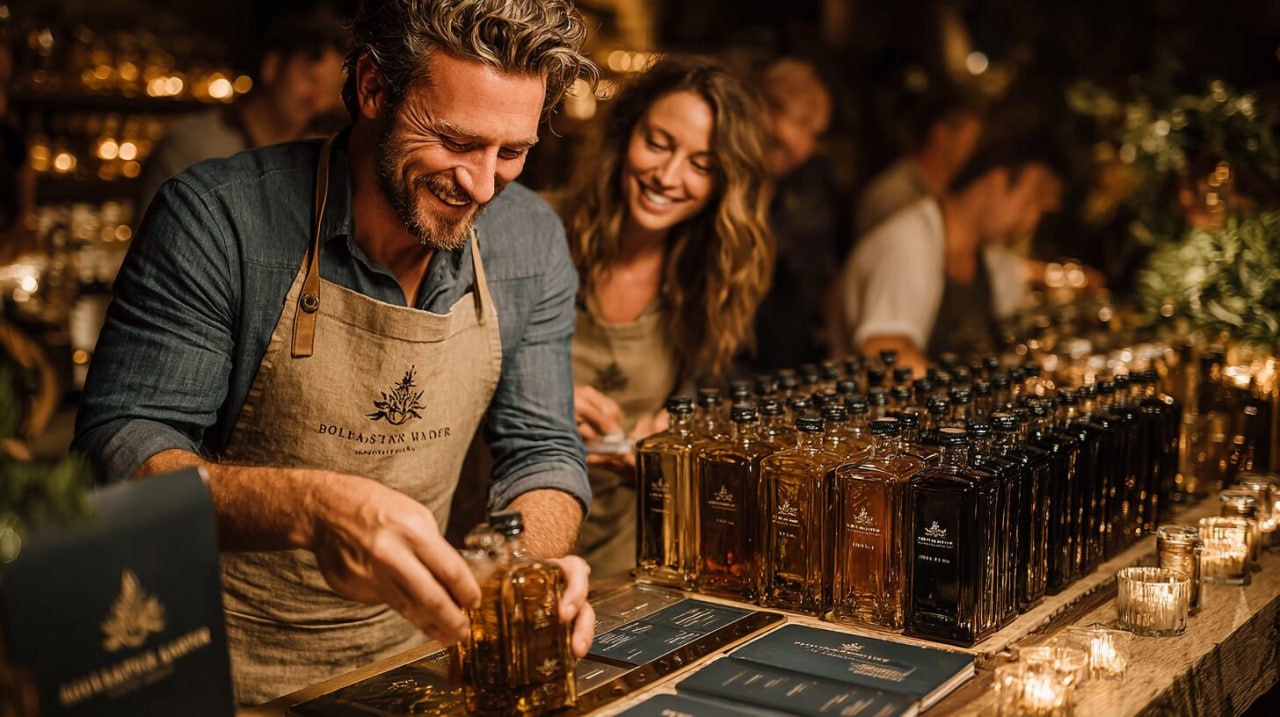 A warm, candlelit Vortex Water tasting event